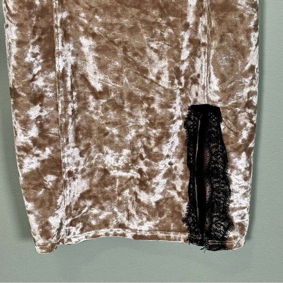 Lunachix Slip Dress-Gold Velvet with Black Lace Trim-Women Medium - Picture 3 of 8